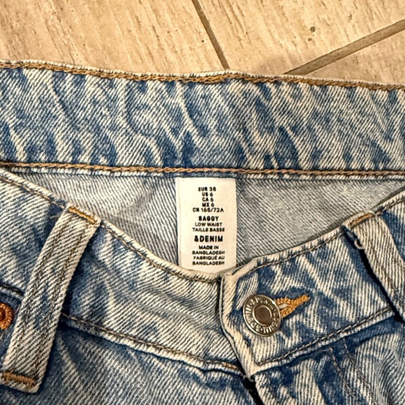 & Denim Wide leg Blue distressed Denim Jeans size 6 Preloved - Picture 4 of 7